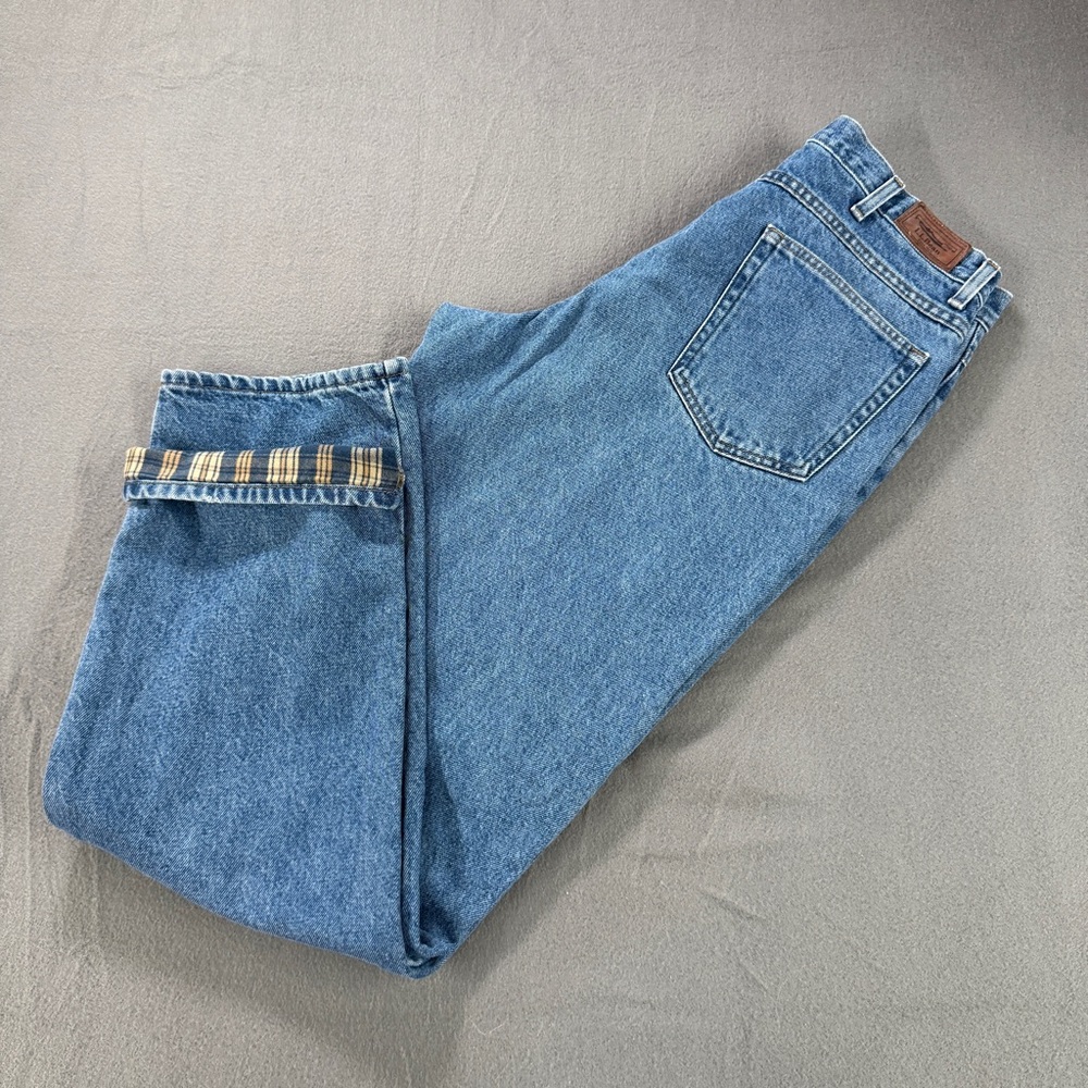 LL Bean Flannel Lined Jeans Mens 34x34 Relaxed Fit Medium Wash Denim Straight